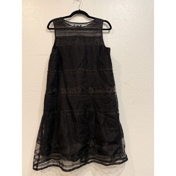 Madewell Size 6 Black Sleeveless Organza Dushkeer Embroidered Sheer Panel Dress - Picture 2 of 7